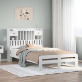 VidaXL Pat cu bibliotecă fără saltea, alb, 135x190 cm, lemn masiv pin 3308898