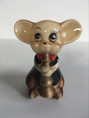 Figurina bibelou ceramica soarece soricel care canta la clarinet, 6.5cm foto