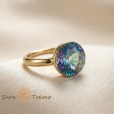 Inel Aurora Mystica , Inel placat cu aur 14K cu cristal multicolor