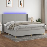 Cumpara ieftin Pat cu arcuri, saltea și LED, gri deschis, 200x200 cm, textil