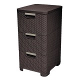 Comoda plastic 3 sertare Curver, imitatie ratan, maro inchis, 33x60x38 cm