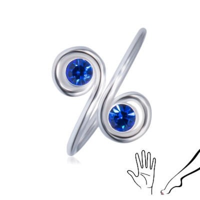 Inel argint pentru m&amp;acirc;nă sau picior - două cristale albastre de zirconiu &amp;icirc;n spirale foto