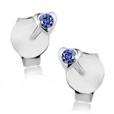 Cercei cu şurub, argint 925, inimă mică, cristal albastru &icirc;nchis