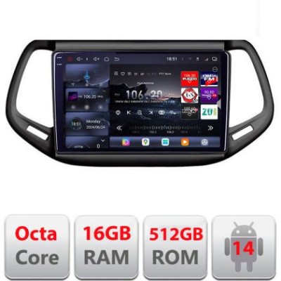 Navigatie Jeep Compass 2016+ Edotec Kit-739 8 core QLED 2K 16+512 360 Android Waze USB Navigatie Internet Youtube Radio CarStore Technology foto