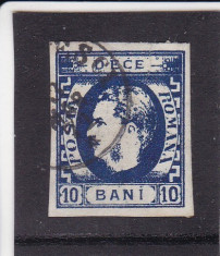 ROMANIA 1869 LP 26 CAROL I CU FAVORITI 10 BANI ALBASTRU POINCON L. PASCANU STAMP foto
