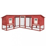 Cusca Iepuri Exterior vidaXL, Lemn Brad, 250x192x105cm, Rosu/Alb, Spatiu Joaca, Rezistenta Apa