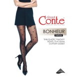 Ciorap cu model inimioare, Conte Fantasy Bonheur, Nero, 5-XL Standard