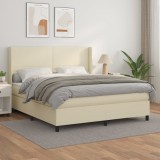 vidaXL Pat box spring cu saltea, crem, 180x200 cm, piele ecologică 3132395