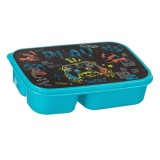 Caserolă alimentară din plastic cu 3 compartimente, 970 ml, albastru cu model gamer pentru copii, CMCLASS