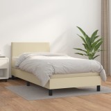 vidaXL Pat box spring cu saltea, crem, 90x200 cm, piele ecologică 3140983