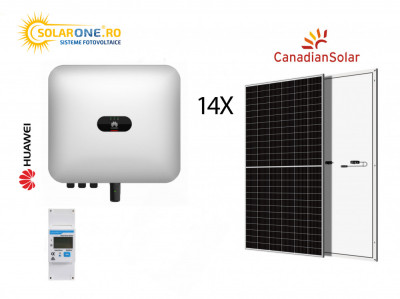 Kit sistem fotovoltaic 6 kW hibrid monofazat, invertor Huawei si 14 panouri Canadian Solar 410W foto