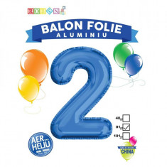 Balon, folie aluminiu, albastru, cifra 2, 81 cm foto