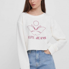 Pepe Jeans hanorac de bumbac Lorelai femei, culoarea bej, cu imprimeu