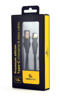 CABLU alimentare si date GEMBIRD, pt. smartphone, USB 2.0 (T) la USB 2.0 Type-C (T), 1.5m, protectie silicon, negru, &amp;quot;CC-USB2S-AMCM-1.5M-BK&amp;quot; (timbru v foto