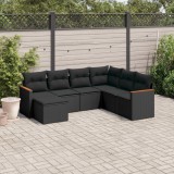 vidaXL Set canapele de grădină cu perne, 7 piese, negru, poliratan 3226202