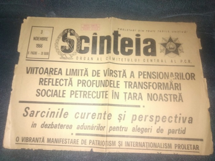ZIARUL SCANTEIA 3 NOIEMBRIE 1966 AFIS