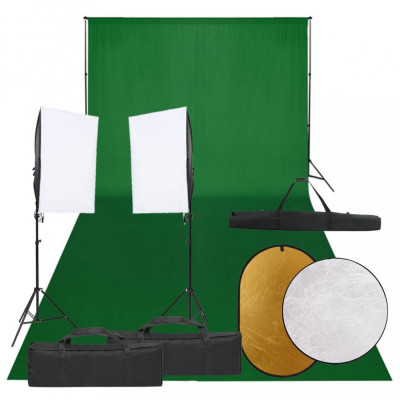 vidaXL Kit studio foto cu set de lumini, fundal și reflector foto