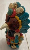 Sculptură statuetă stil precolumbian (maya sau aztec), pe corp de obsidian, traditional mexican, foarte decortativa, inaltime 11,5 cm, latime 7 cm