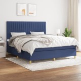 VidaXL Pat box spring cu saltea, albastru, 180x200 cm, material textil