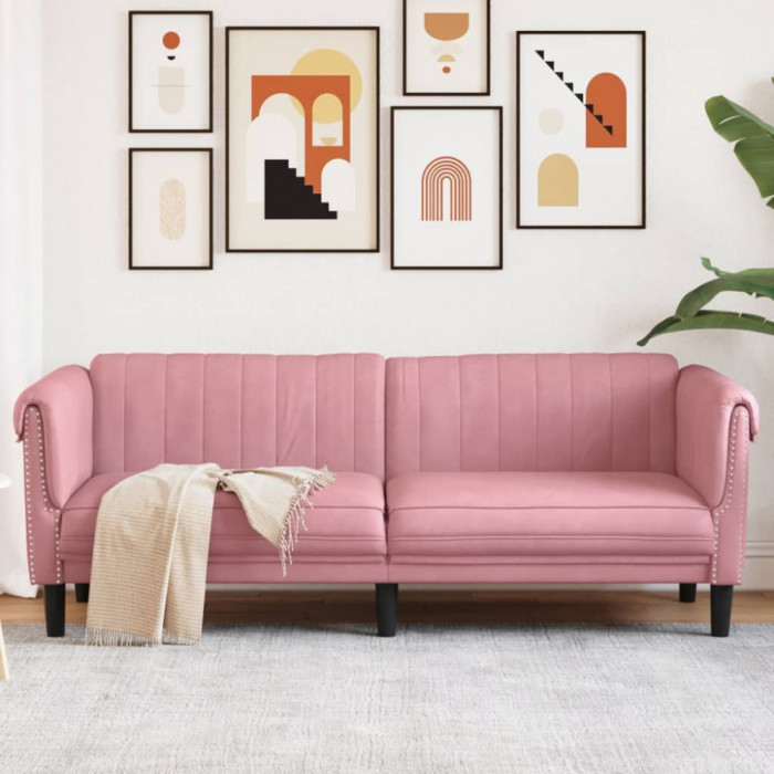 Canapea cu 3 locuri, roz, catifea GartenMobel Dekor