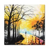Tablou indragostiti stilizat pictat manual, Impreuna pe aleea vietii, 50x50cm ulei pe panza in cutit efect 3D