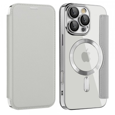 Husa MagSafe pentru Apple iPhone 12, Techsuit, SmartMag Book, Gri foto