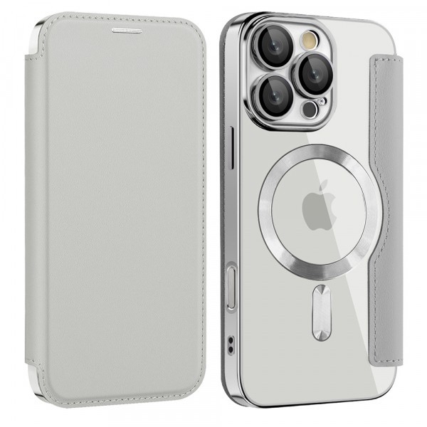 Husa MagSafe pentru Apple iPhone 12, Techsuit, SmartMag Book, Gri
