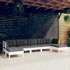 Set Mobilier Gradina Gossi, 7 Piese, Lemn Pin, Alb/Antracit, Perne Incluse