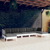 Set Mobilier Gradina Gossi, 7 Piese, Lemn Pin, Alb/Antracit, Perne Incluse