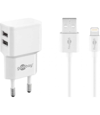 Incarcator dual Apple Lightning USB 2.4A 12W 1m alb Goobay foto