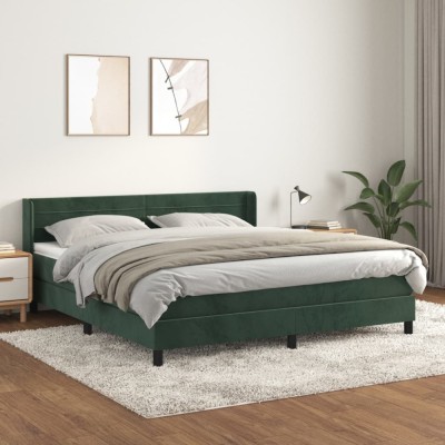 vidaXL Pat box spring cu saltea, verde &amp;icirc;nchis, 180x200 cm, catifea 3131036 foto