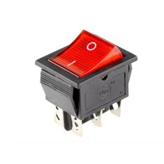 Intrerupator basculant rocker iluminat rosu, cu mentinere, DPDT, ON-ON, 6 pini, 16A 250VAC, 20A 125VAC, IP20, FL3-KCD4-202-01-RED