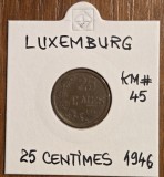 25 centimes 1946, Luxemburg, &icirc;n cartonaș, Europa