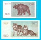 Lituania Set 2x (p#44+46) 500+500 Talonas 1992+1993 aUNC/UNC 'Urs+Lupi'; (ROG CITITI DETALIILE!)