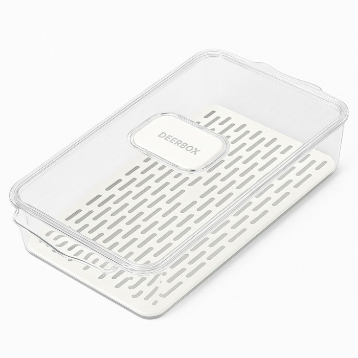 Cutie alimentară Pufo Deerbox cu sită detașabilă și capac cu aerisire, pentru fructe, legume sau m&acirc;ncare, 32 x 21 x 5.5 cm