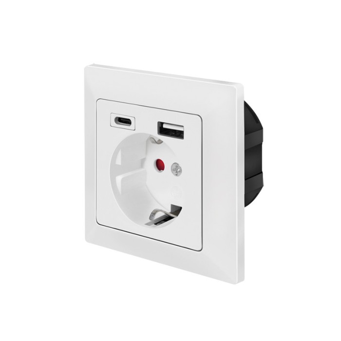 PRIZA LOGILINK, pentru perete, Schuko x 1, USB x1 / USB-C x 1 5 V/2.8 A max, 230 V AC, 50 Hz, alb &quot;PA0262&quot; (include TV 0.18lei)