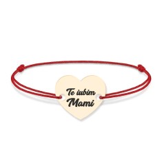 Claudia - Bratara personalizata snur si inimioara Te iubim Mami din Aur 14 karate - 0,33 grame, 12x10 mm