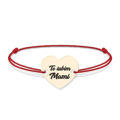 Claudia - Bratara personalizata snur si inimioara Te iubim Mami din Aur 14 karate - 0,33 grame, 12x10 mm foto