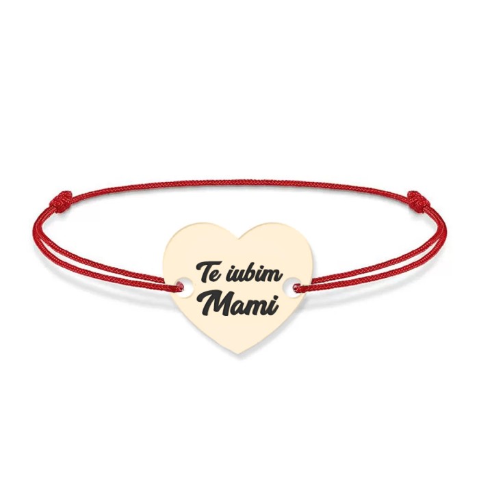 Claudia - Bratara personalizata snur si inimioara Te iubim Mami din Aur 14 karate - 0,33 grame, 12x10 mm
