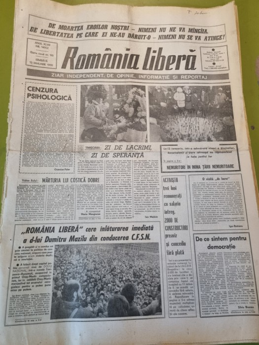 romania libera 13 ianuarie 1990-timisoara ,zi de lacrimi zi de speranta
