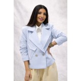 Jacheta dama bleu cu buzunar lateral aplicat oblic