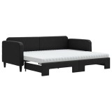 Cumpara ieftin Pat de zi cu extensie si saltele, negru, 90x200 cm, textil