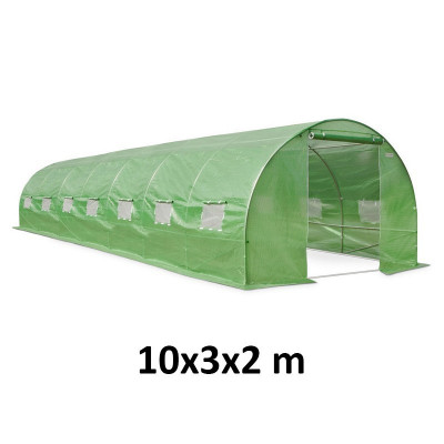 Sera solar tip tunel, 10x3x2 m, ferestre cu plasa anti-insecte, 1 usa rulanta, folie PE cu filtru UV4, verde foto