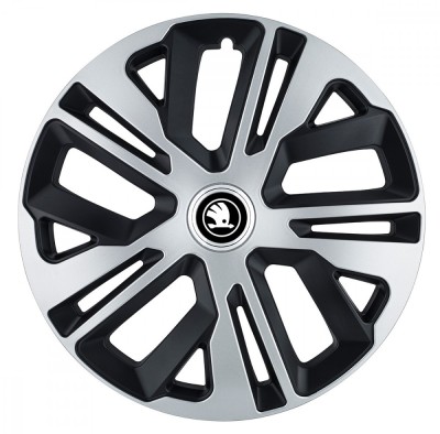 Set 4 Capace Roti Autohelix MSA&amp;reg; potrivite jantelor de 14 inch, pentru Skoda Alb Negru, model Raven Mix foto