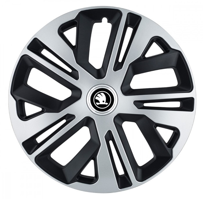 Set 4 Capace Roti Autohelix MSA&reg; potrivite jantelor de 14 inch, pentru Skoda Alb Negru, model Raven Mix