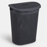 Cos pentru rufe din plastic, 60L, Antracit, cu capac detasabil si manere, CMCLASS