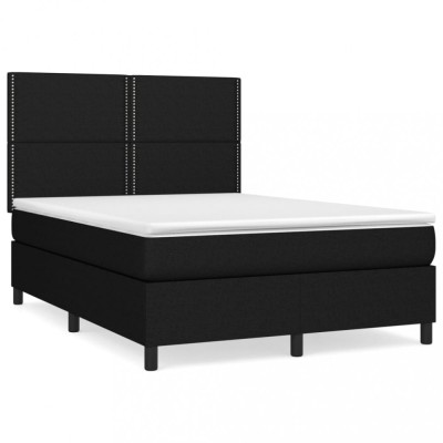 Pat box spring cu saltea, negru, 140x190 cm, textil foto