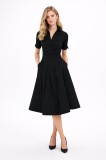 Women's Shirt Collar Midi Black Dress