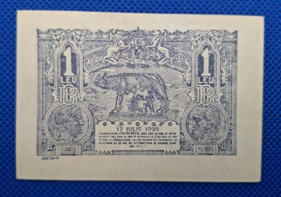 bancnota 1 leu 1920 seria B.4870 0497 , stare excelenta foto