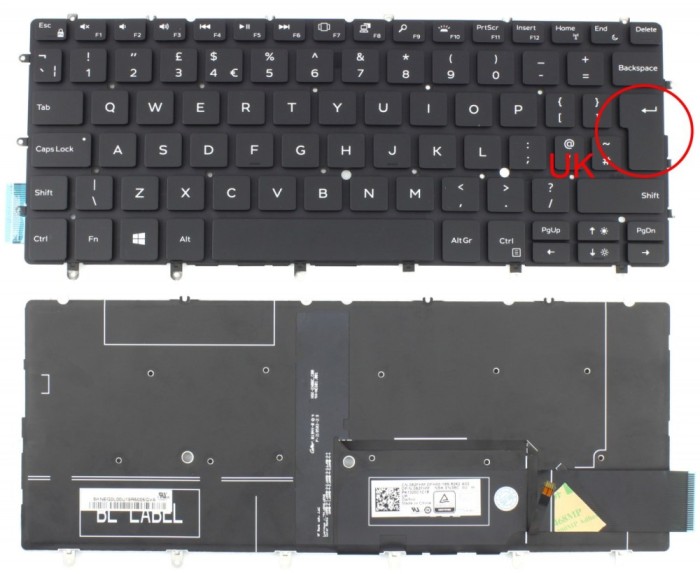 Tastatura Dell XPS 13 9357 iluminata layout UK fara rama enter mare, XPS 13 9370 iluminata layout UK fara rama